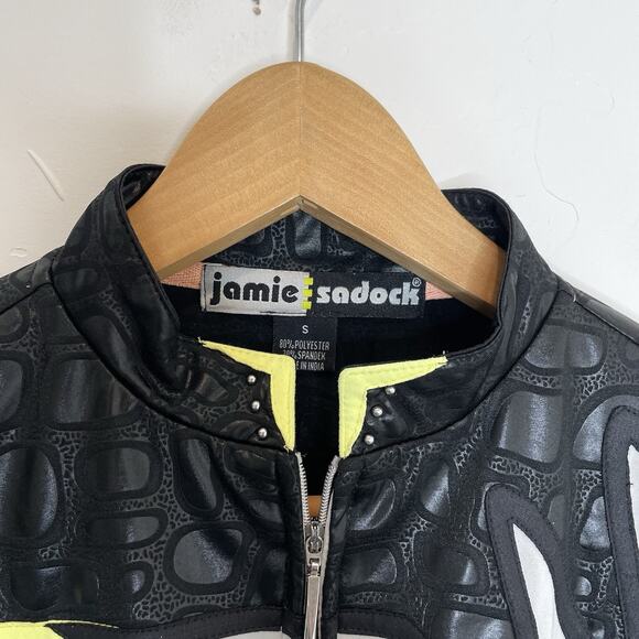 Jamie Saddock Partial Zip Long Sleeve Top Womens Small Asymmetrical Gray Black - Picture 3 of 5